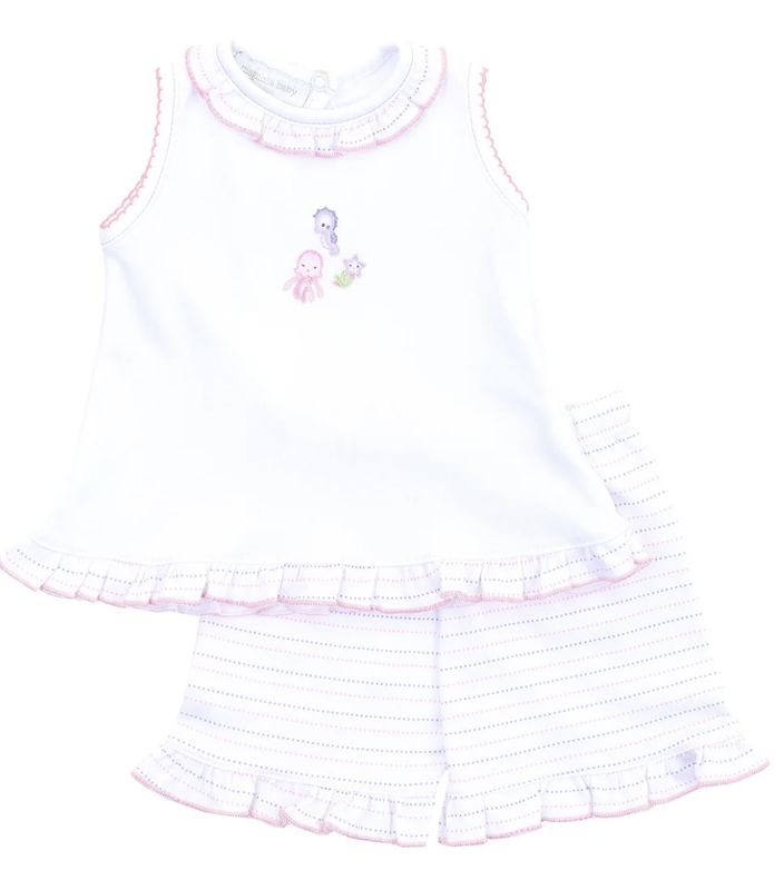 Ocean Wonders Embroidery Ruffle Sleeveless Short Set