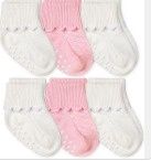 6 Pack Scalloped Turn Cuff Non-Skid Socks