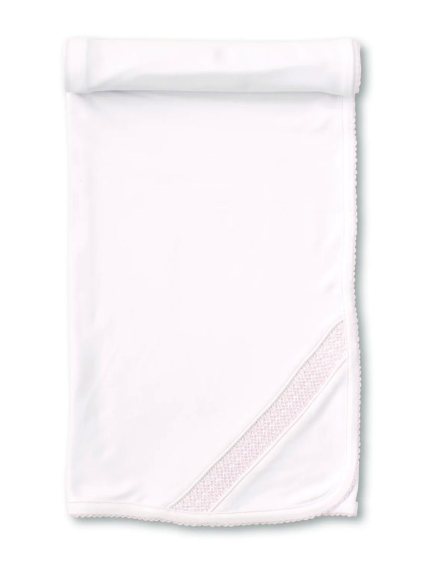 White w/Pink Hand Smocking Blanket