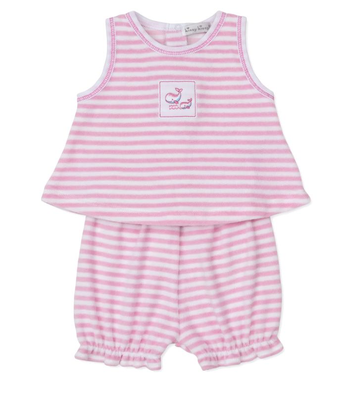 Whale Wonder Pink Stripe Sunsuit Set