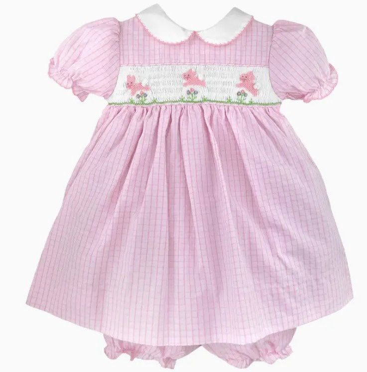 Dress with Hand Picture Smocked Bunnies