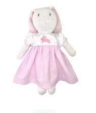 Knit Bunny Doll with Embroidered Pink Dress