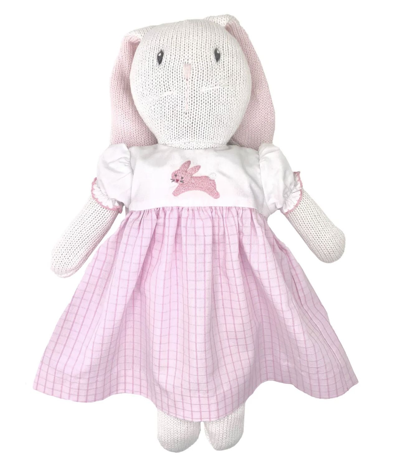 Knit Bunny Doll with Embroidered Pink Dress