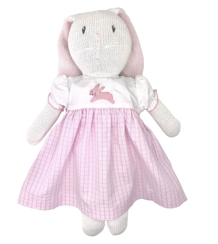 Knit Bunny Doll with Embroidered Pink Dress