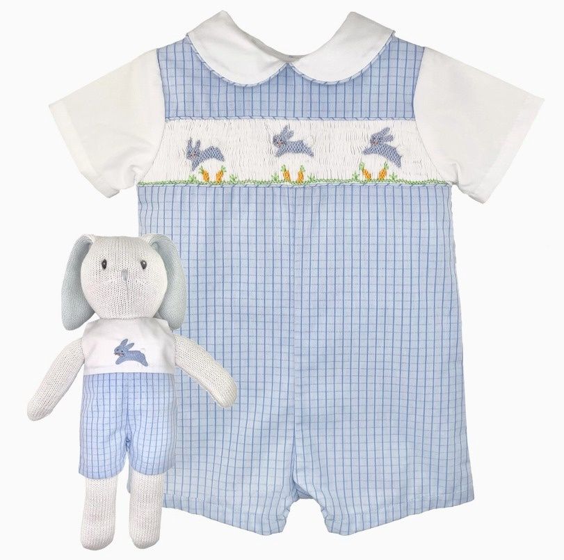 Romper with Hand Picture Smocked Bunnies