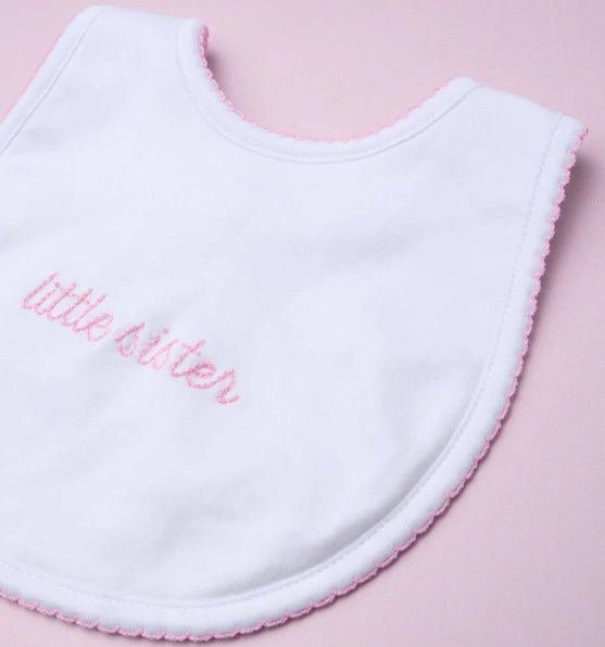 Little Sister Pink Emb. Bib