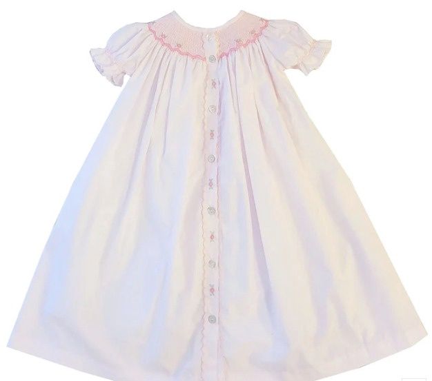 Pink Hand Smocked Rose Daygown