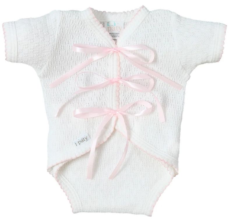 Knit Ribbon Tie Onesie Pink