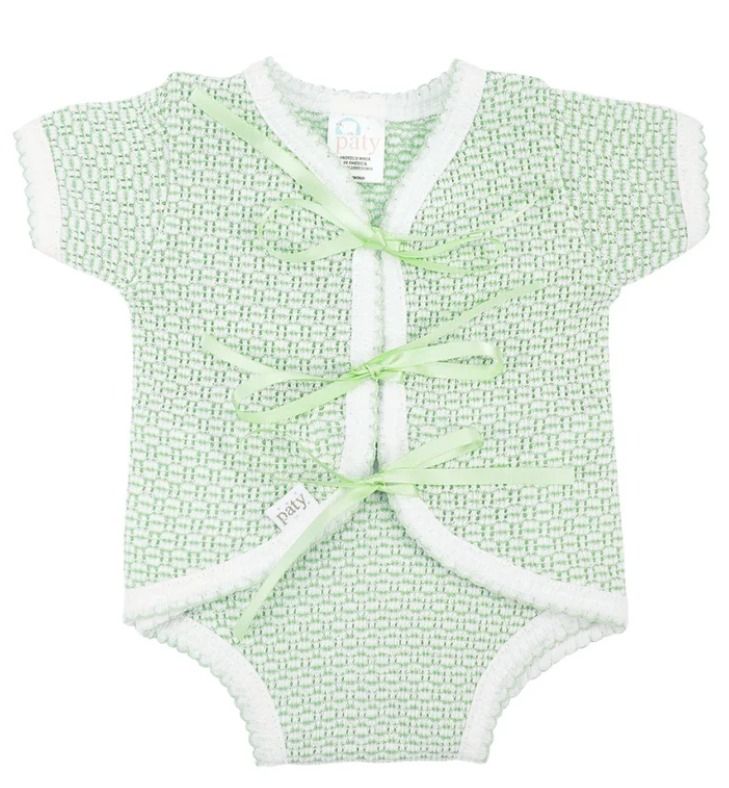 Knit Ribbon Tie Onesie Mint