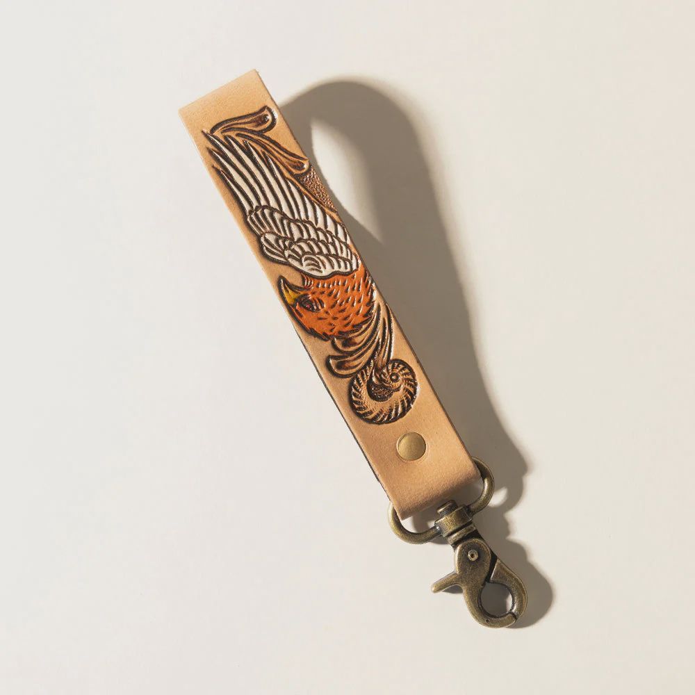 Eagle Ember Handtooled Leather Keyfob in Natural Tan