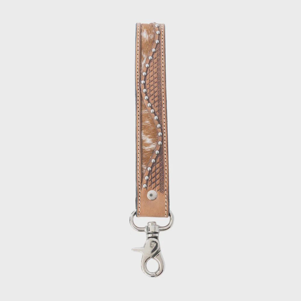 Bronco Wave Handtooled Leather Keyfob in Oakwood Amber