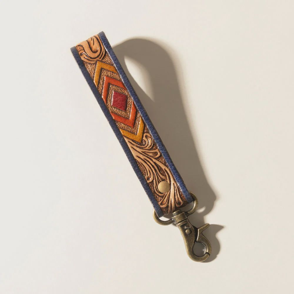 Sedona Breeze Handtooled Leather Keyfob in Oxide Red
