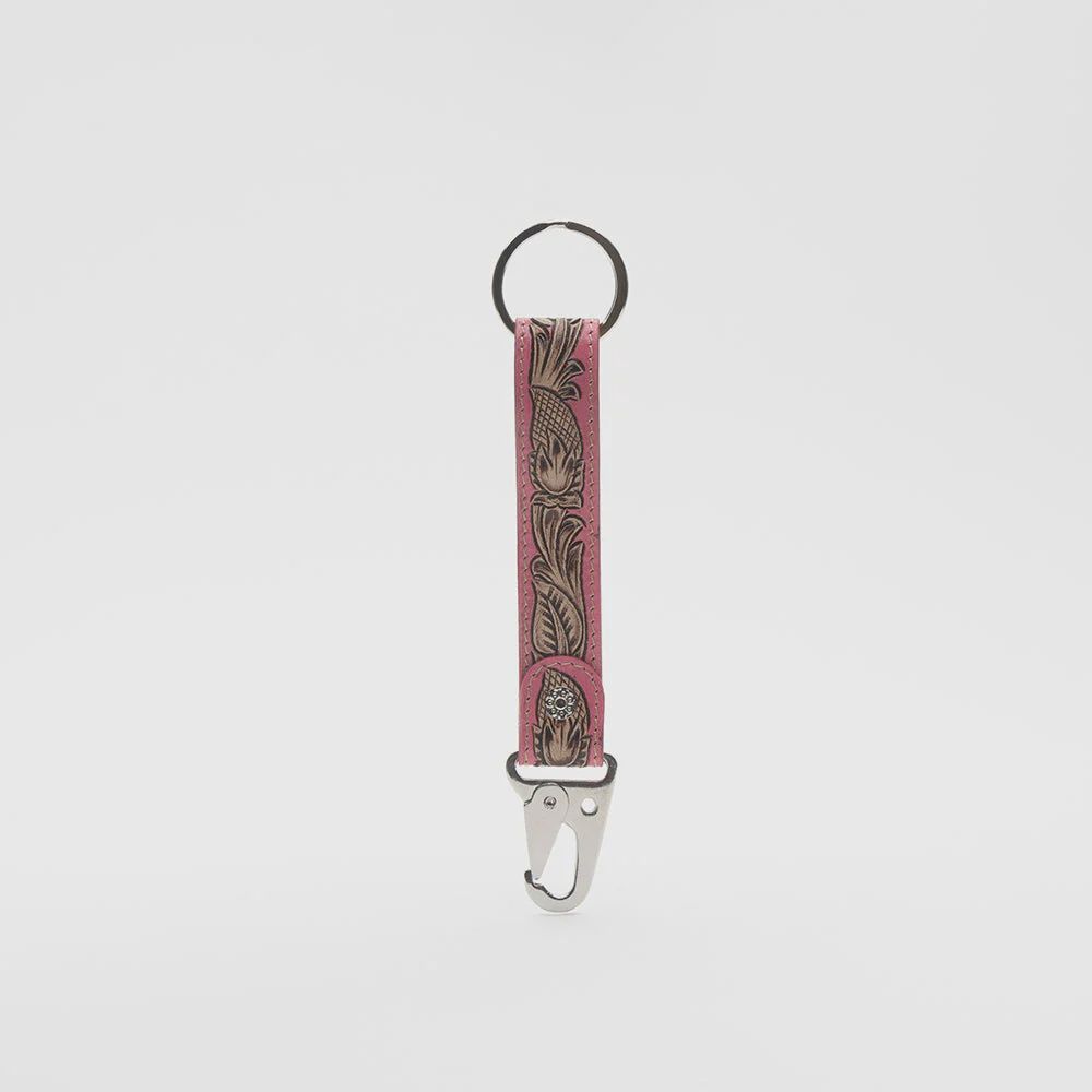 Pink Skies Hand-tooled Leather Key Fob
