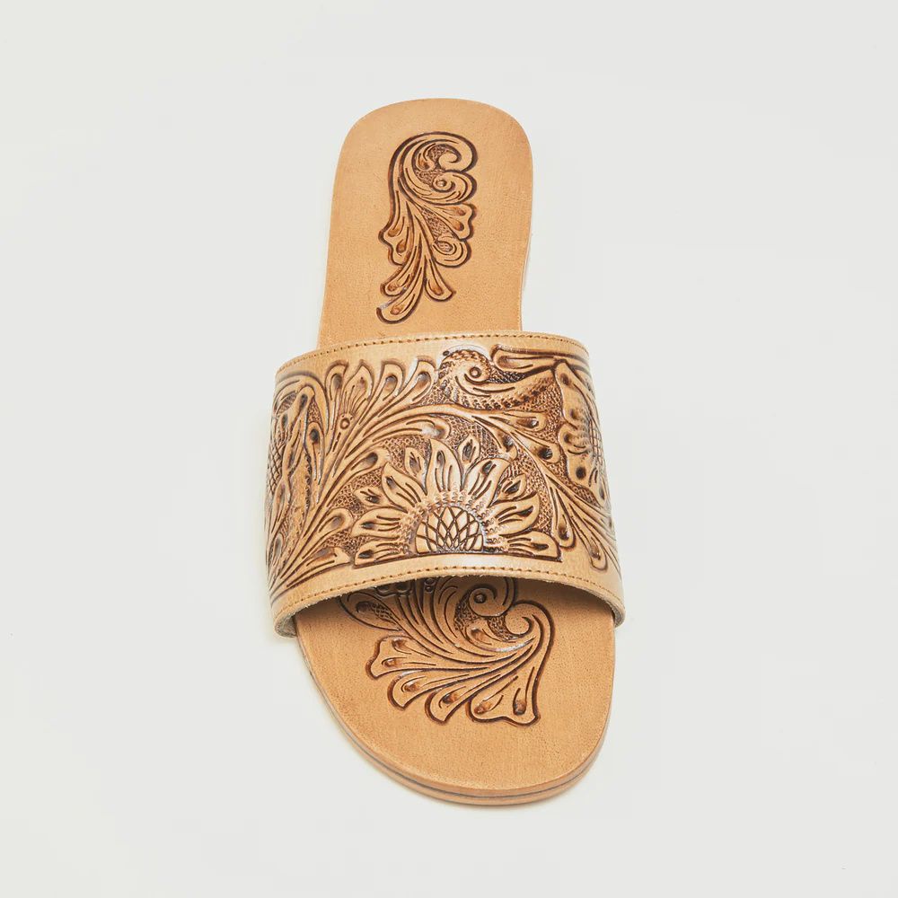 Cactus Lace Handtooled Leather Sandals in Charred Brown