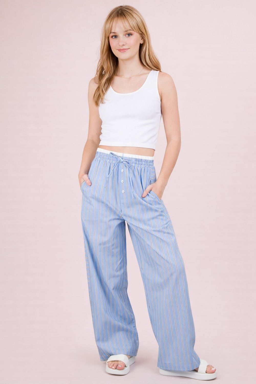 Exposed Waist Striped Boxer Pants