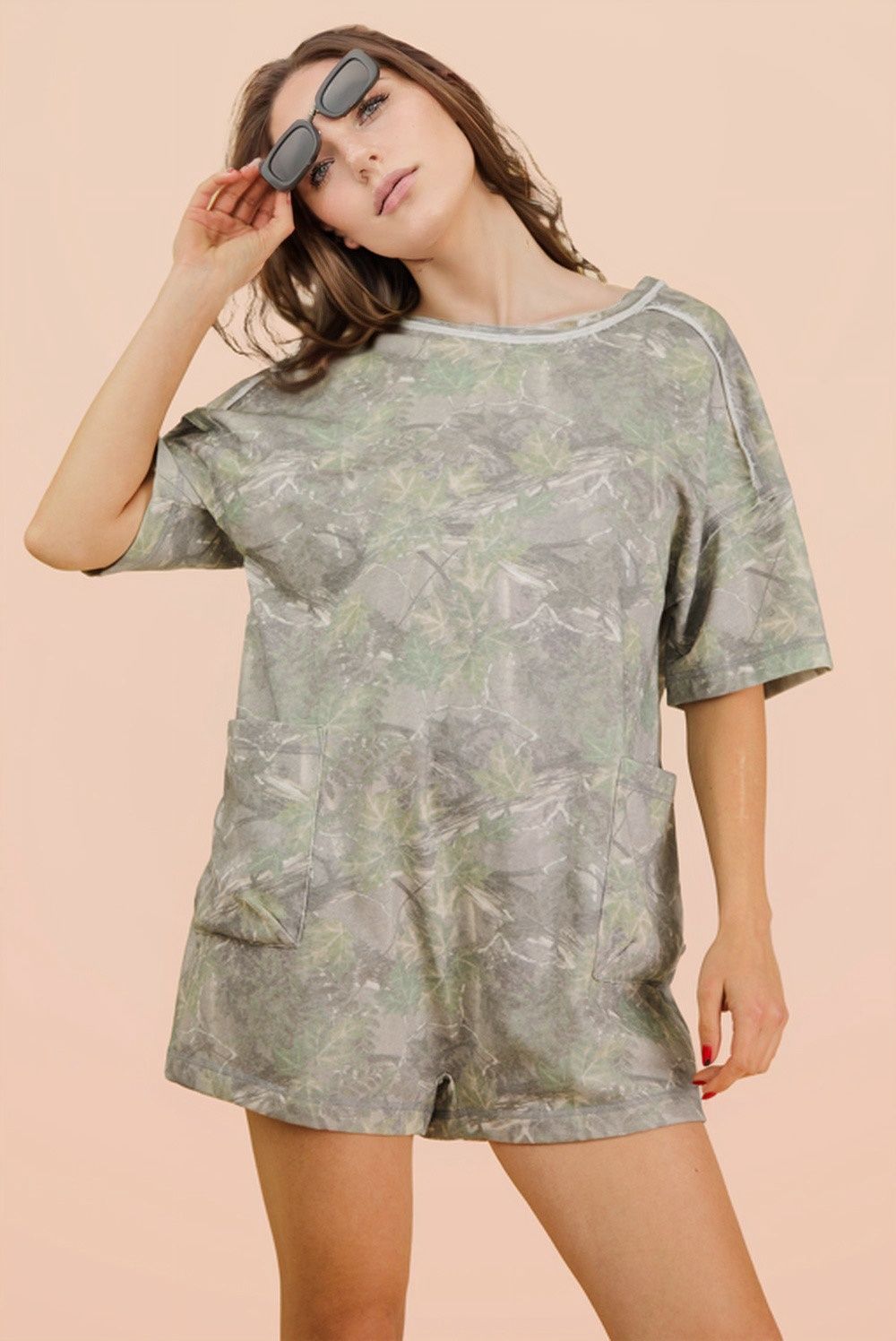 Camo Print Knit Casual Romper