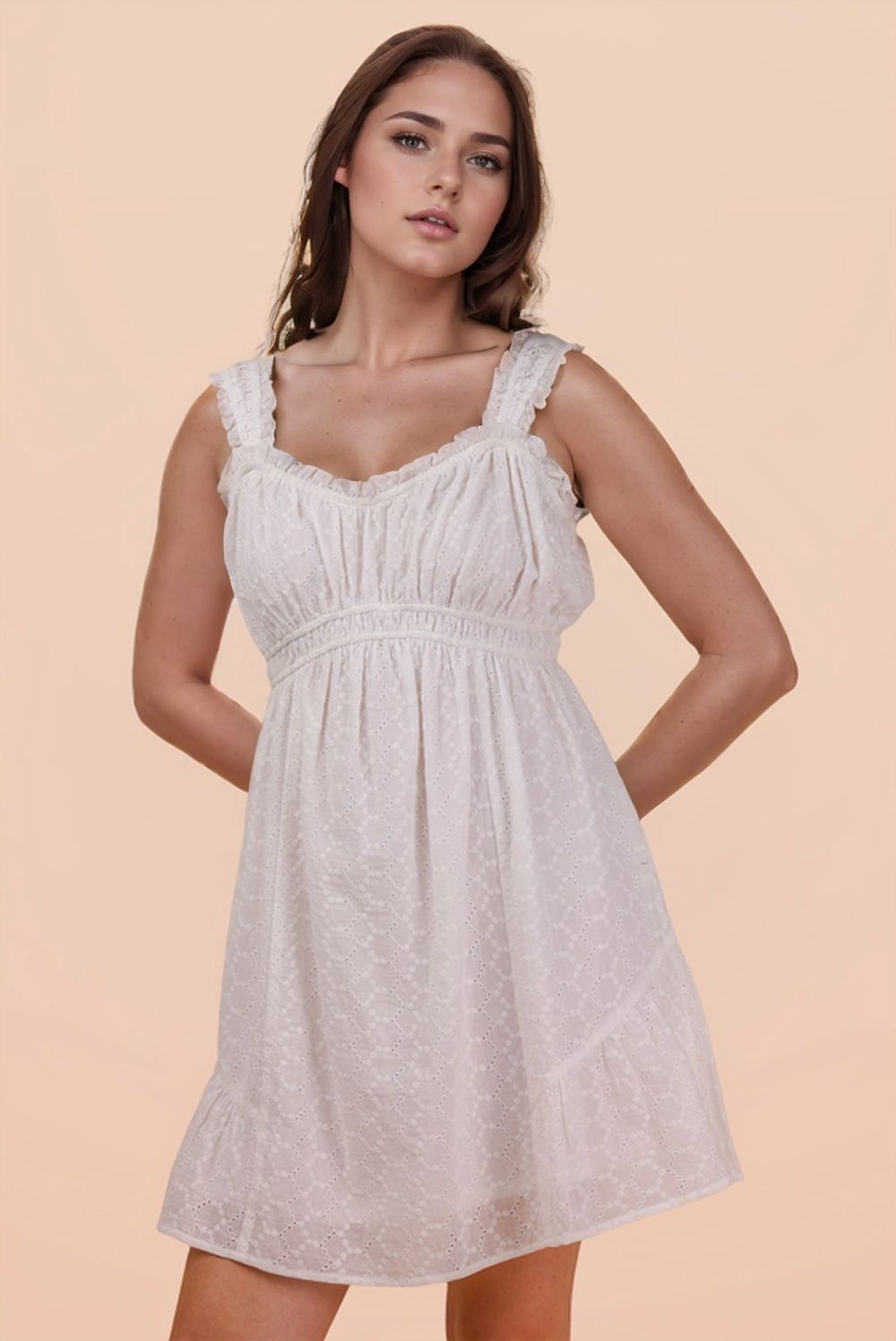Sweetheart Neckline Ruffled Eyelet Lace Mini Dress