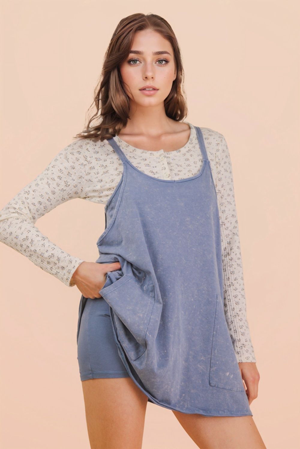 Mineral Washed Knit Mini Dress with Shorts Inside