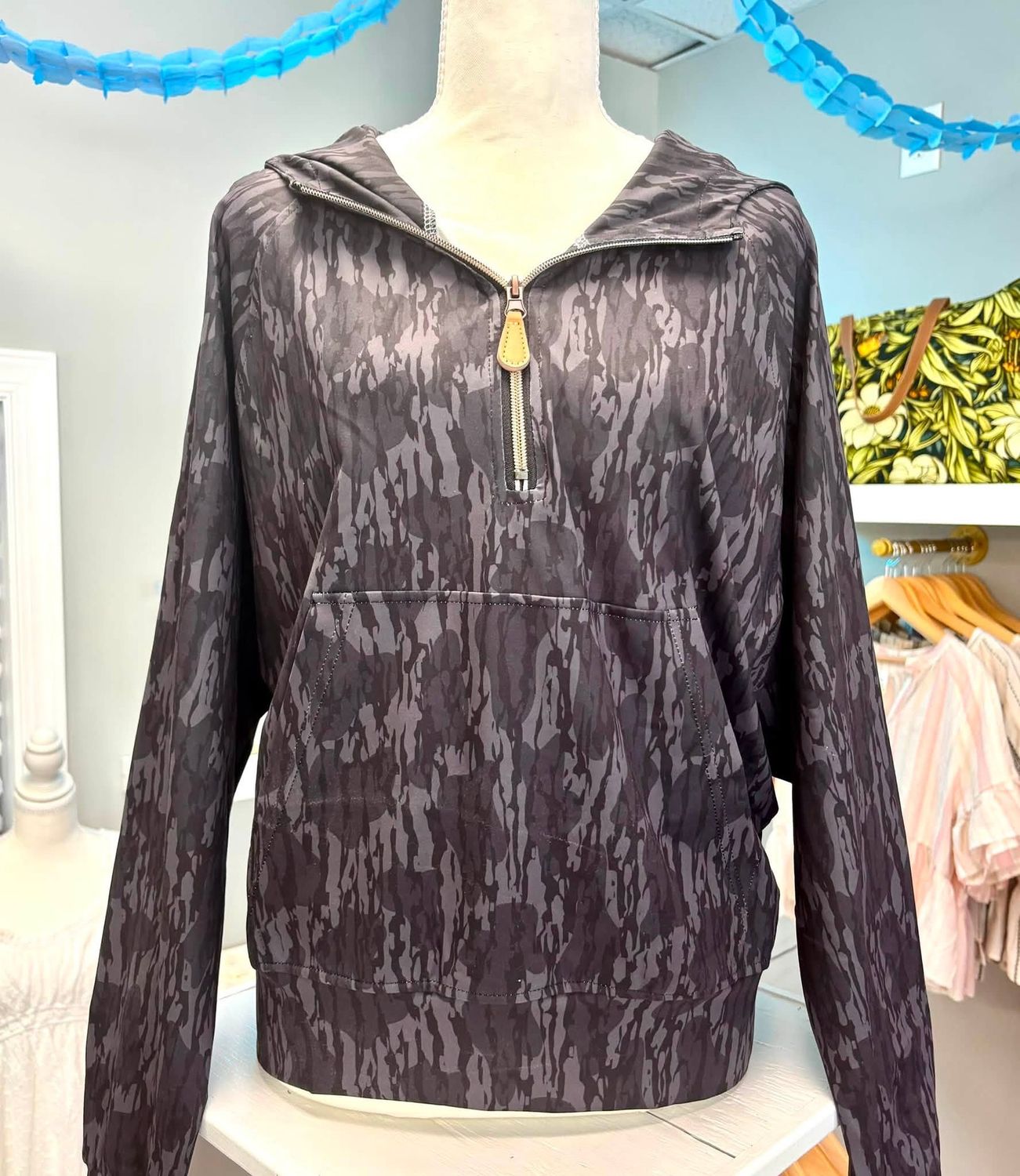 1/4 zip blackout birch camo hoodie