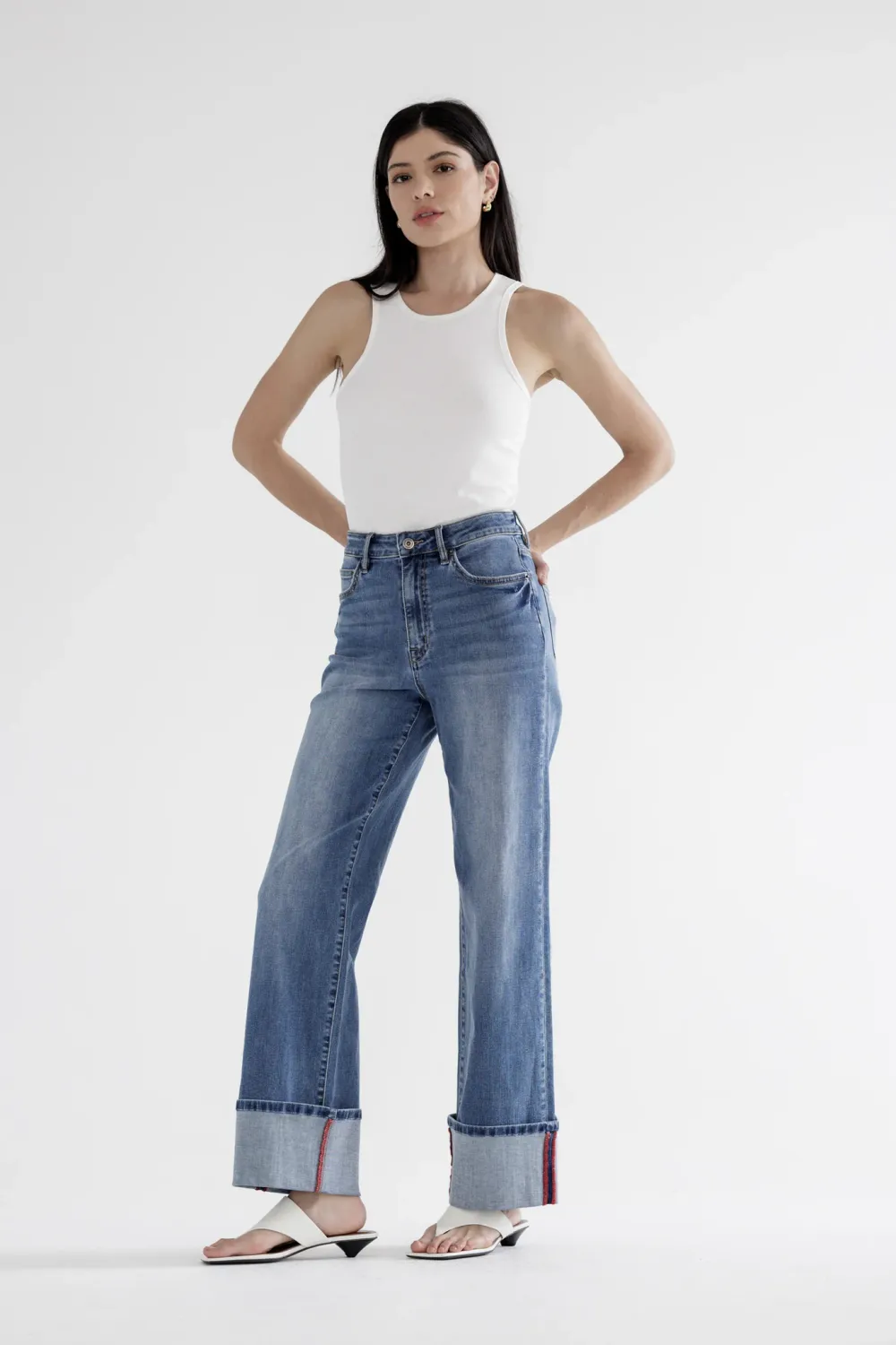 High rise wide leg with cuff hem
