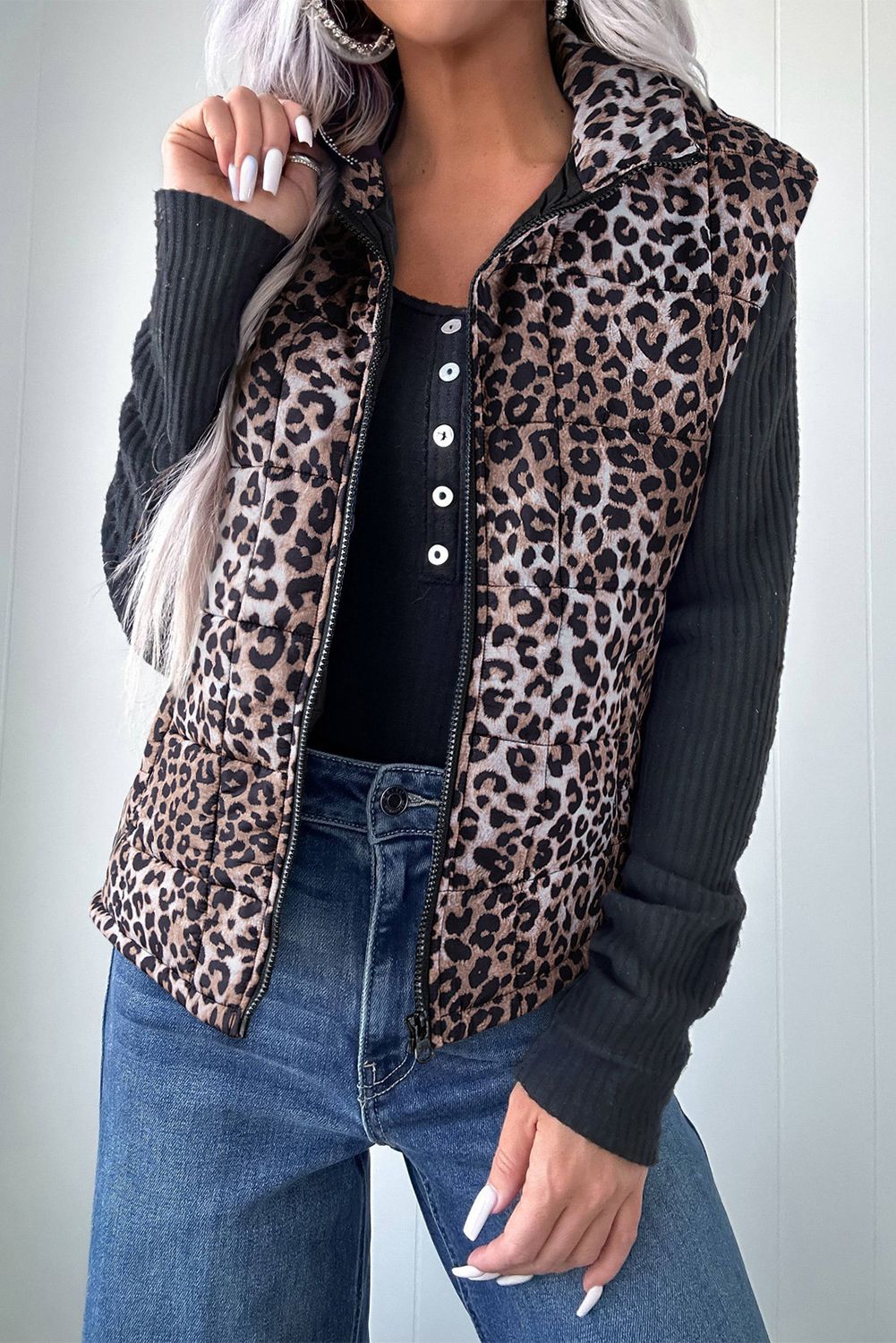 leopard quilted vest