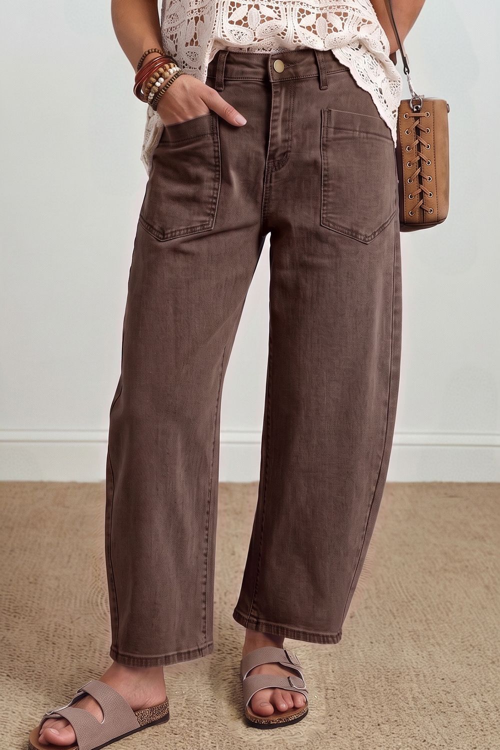 Brown barrel jeans