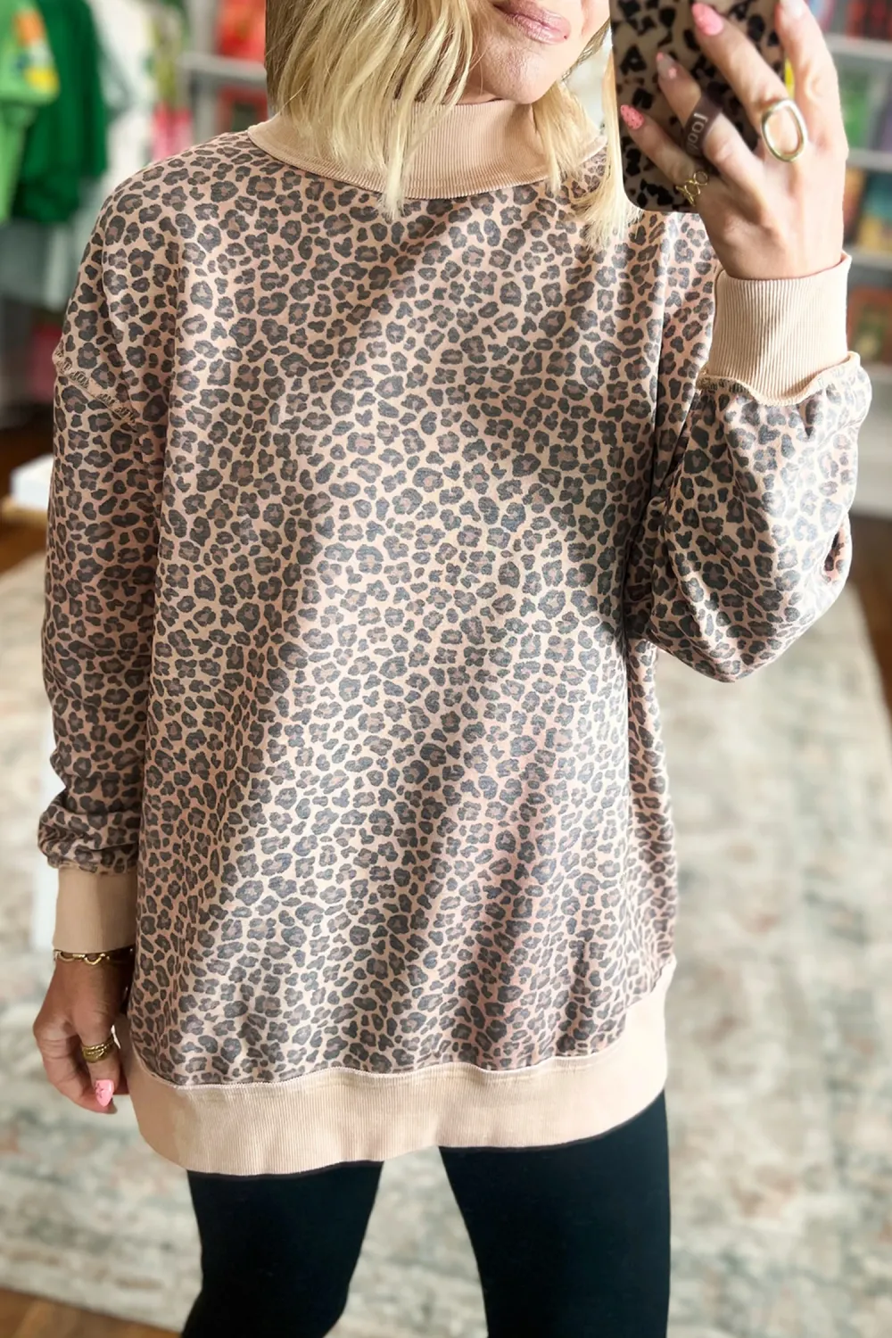 leopard print mock neck