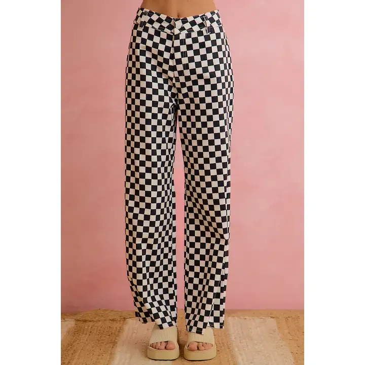 black and white checked pants