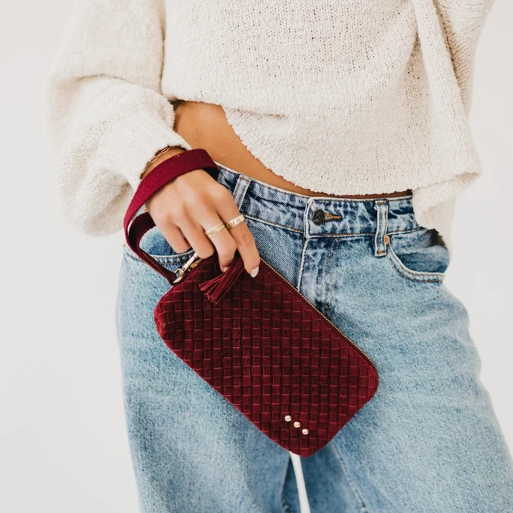 Suede Emma Clutch Wristlet, Color: burgandy