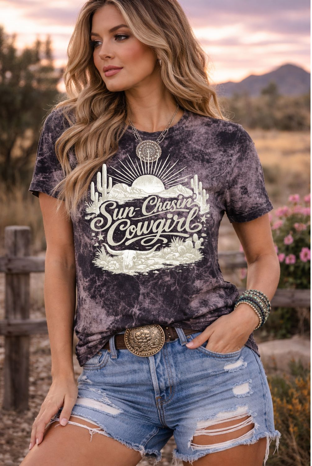 Mineral Wash Distressed Sun Chasin Cowgirl