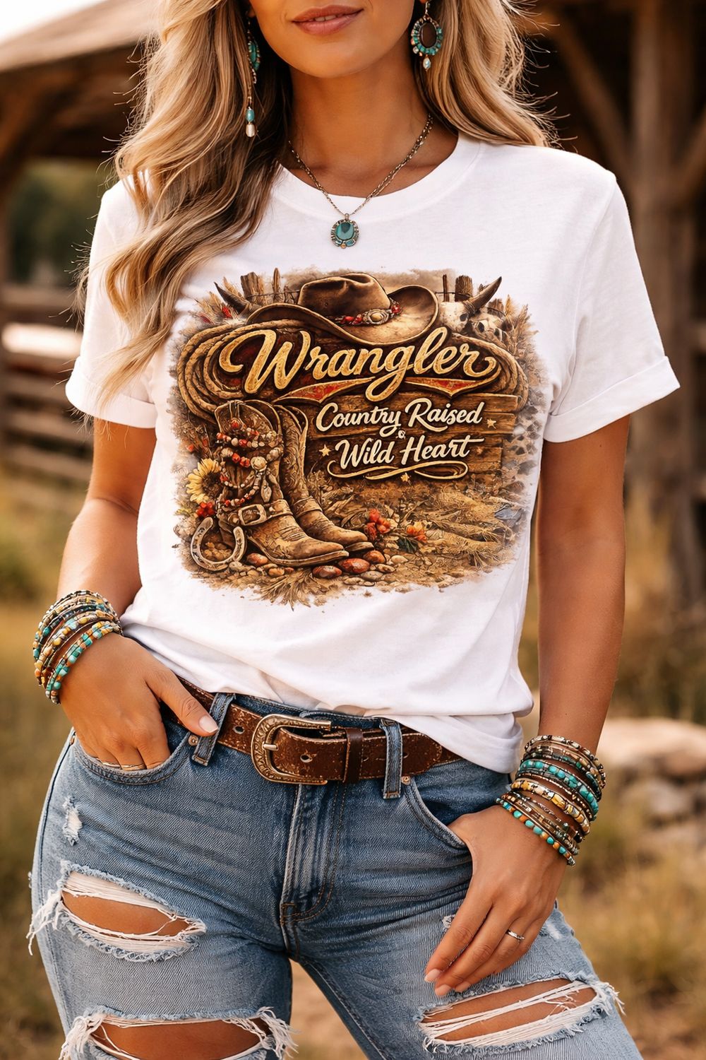 Wrangler Style Country Raised Wild Heart Sweatshirts &amp; Tees