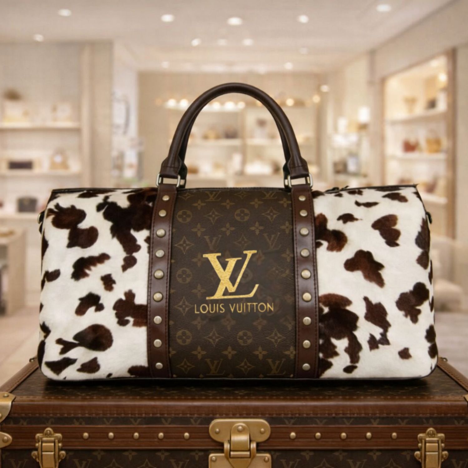 Upcycled Cowhide Monogram Weekender Bag | Western Luxury