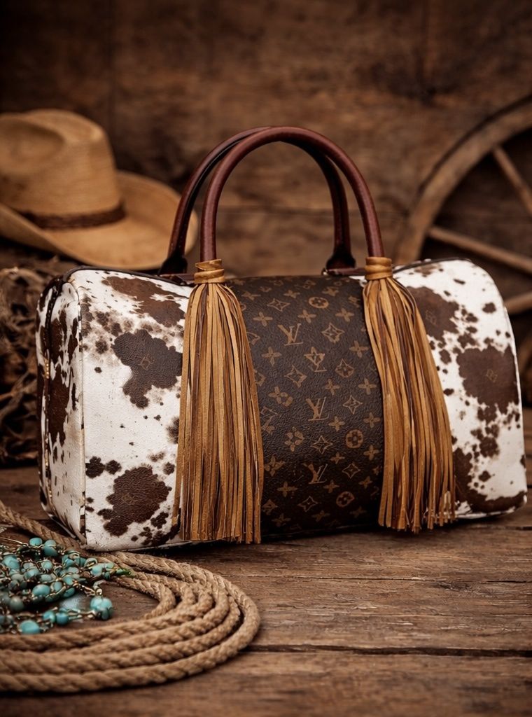 Upcycled Cowhide Monogram Weekender Bag