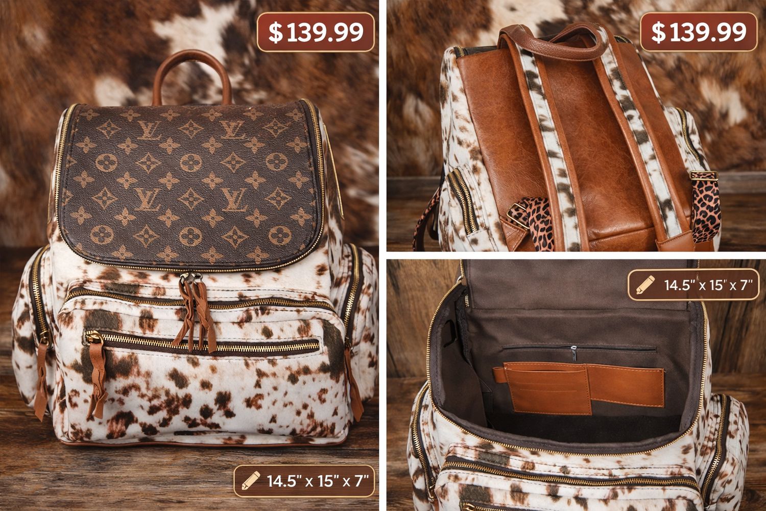 Upcycled Monogram Cowhide Print Western Backpack