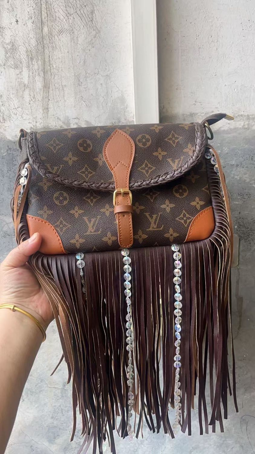 ✨Upcycled Monogram Fringe Western Handbag