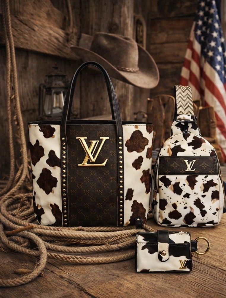 Upcycled Cowhide Print 3-Piece Mothers Day Bag Set