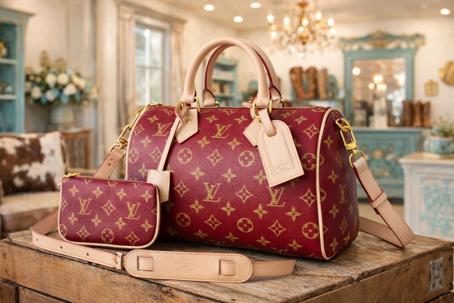 Upcycled Red Monogram Bag + Matching Pouch ❤️✨