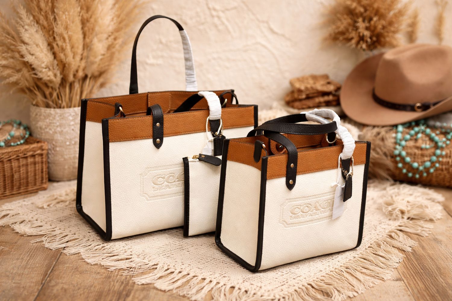 Upcycled Neutral Canvas Tote Set ✨ Western Inspired Everyday Bags