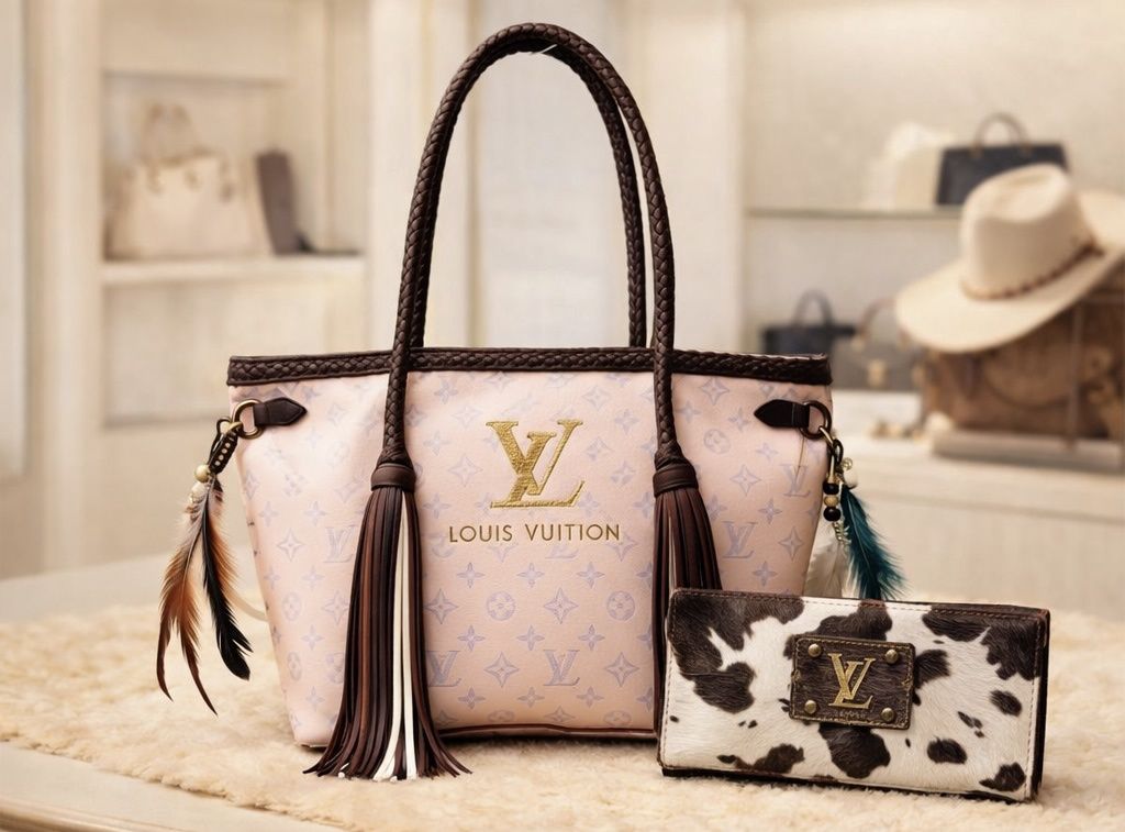 ✨ Upcycled Cowhide &amp; Pink Luxe Tote Set ✨