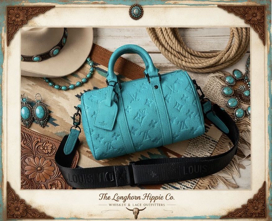  Upcycled Turquoise Designer Barrel Bag  Western Luxe Bag