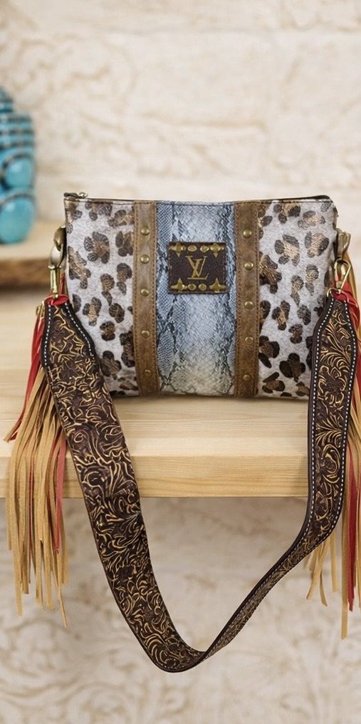  Leopard Fringe Upcycled Designer Crossbody 