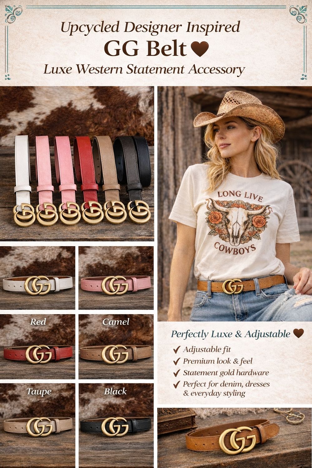 Upcycled Designer Inspired GG Belt