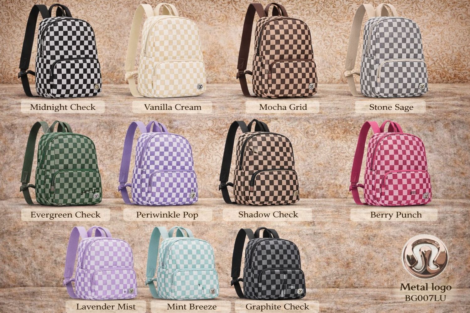 Wholesale Upcycled Lululemon Style Checkered Backpacks