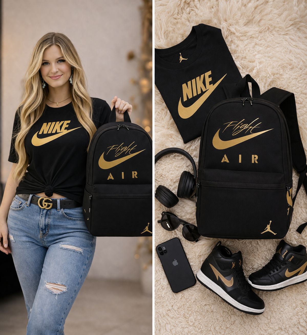 Inspired Nike Flight Air Backpack ✨ Gold Detail Edition