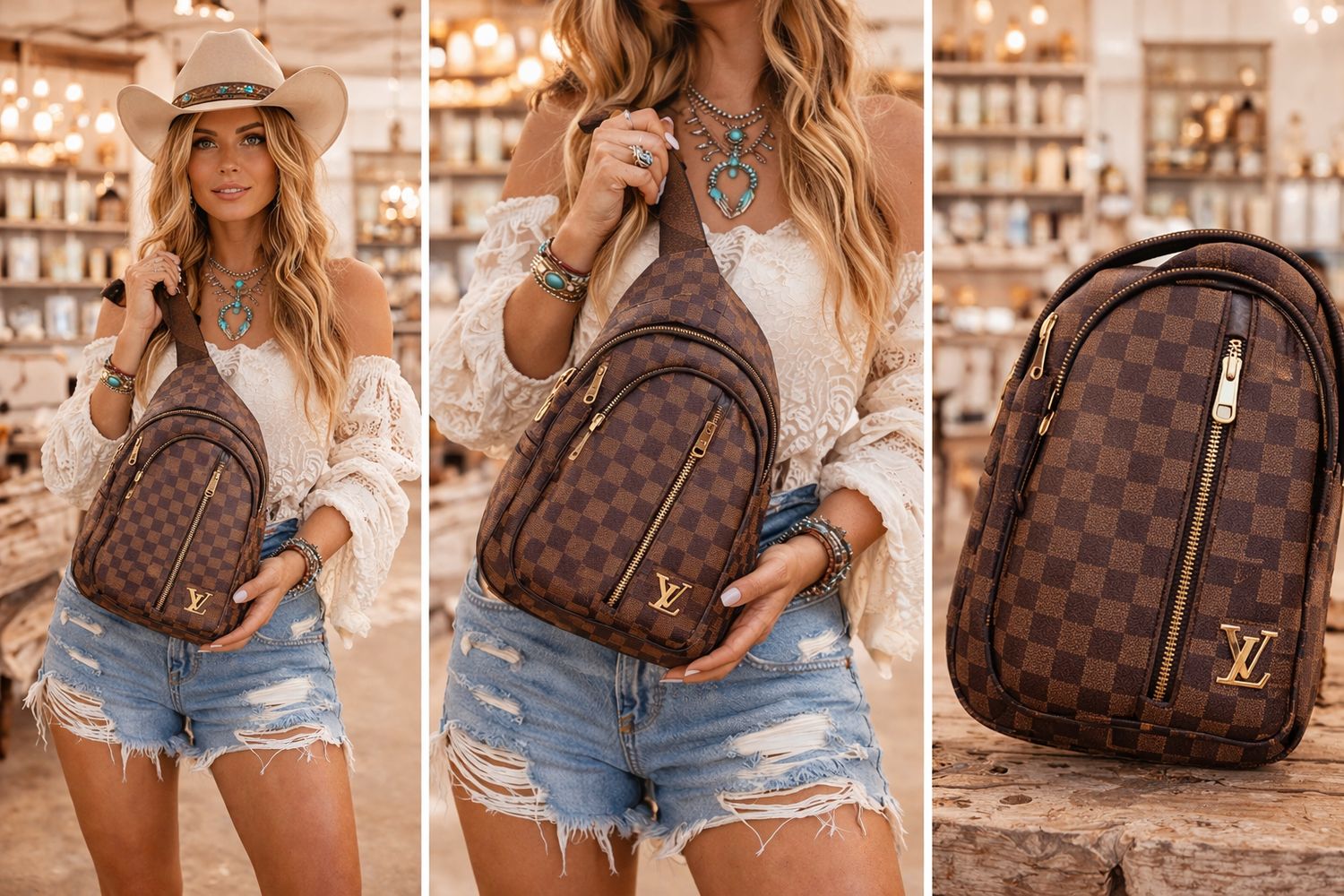 Checkered Upcycled Crossbody Sling Bag