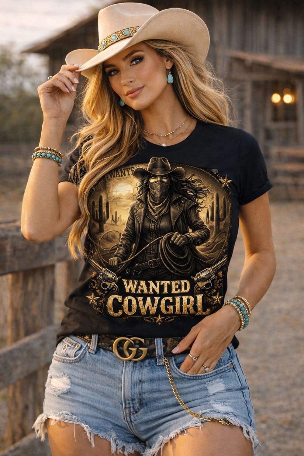 Wanted Cowgirl Western Graphic Tee