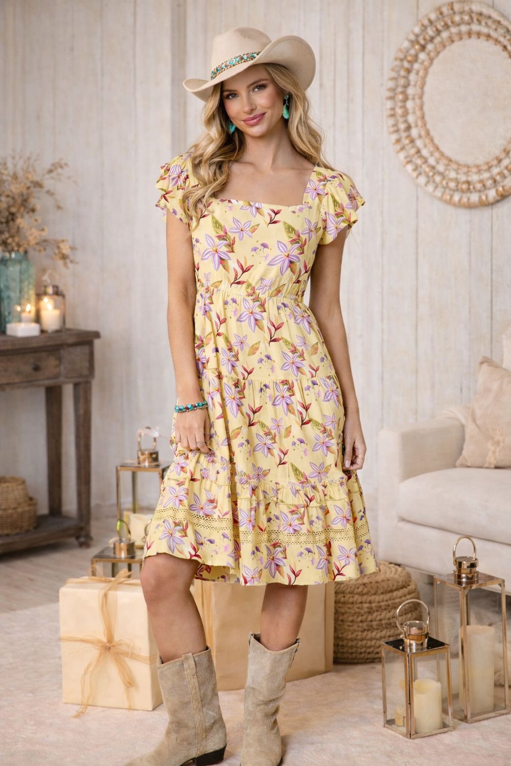 Sweet Prairie Floral Ruffle Dress 