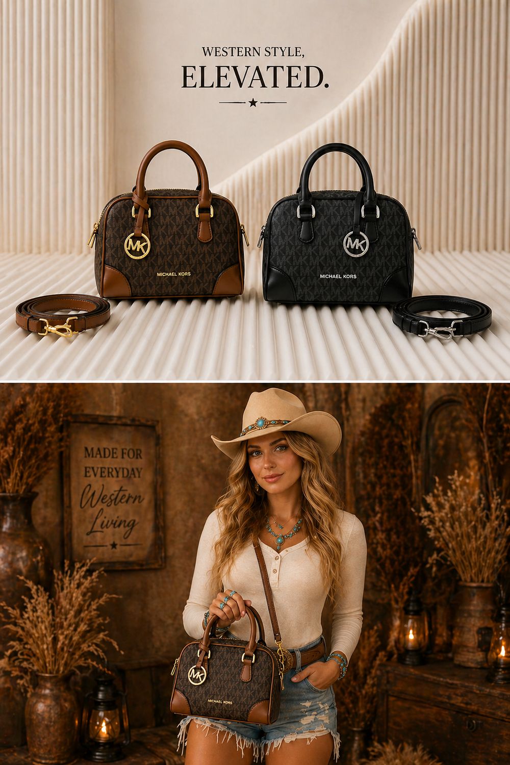 Upcycled Designer MK Mini Boston Satchel Set 