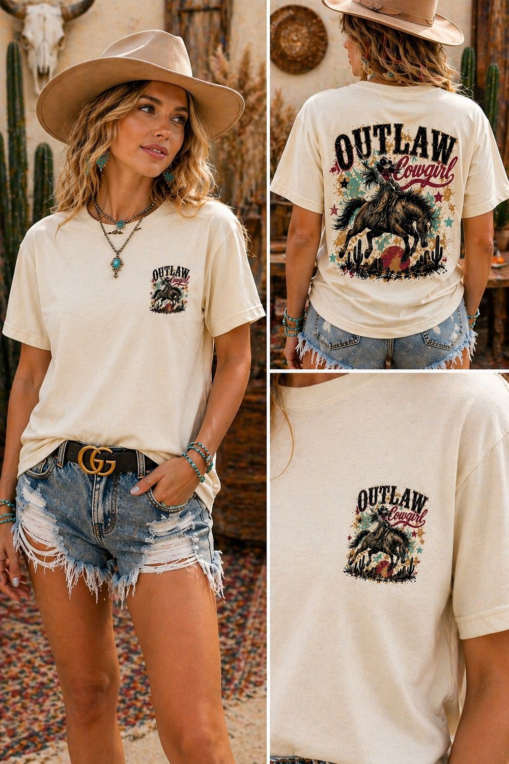 Outlaw Cowgirl  Outlaw Cowgirl Graphic Tee-Natural