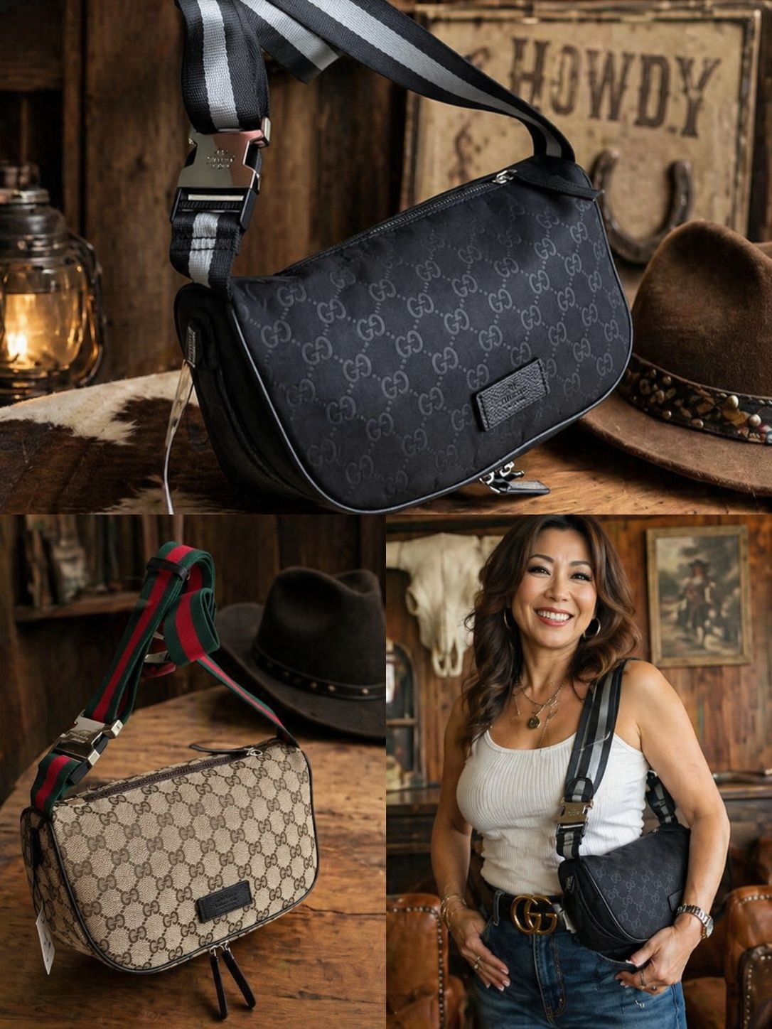 ✨ Upcycled Designer Monogram Crossbody Bag – Western Luxe Style  Set